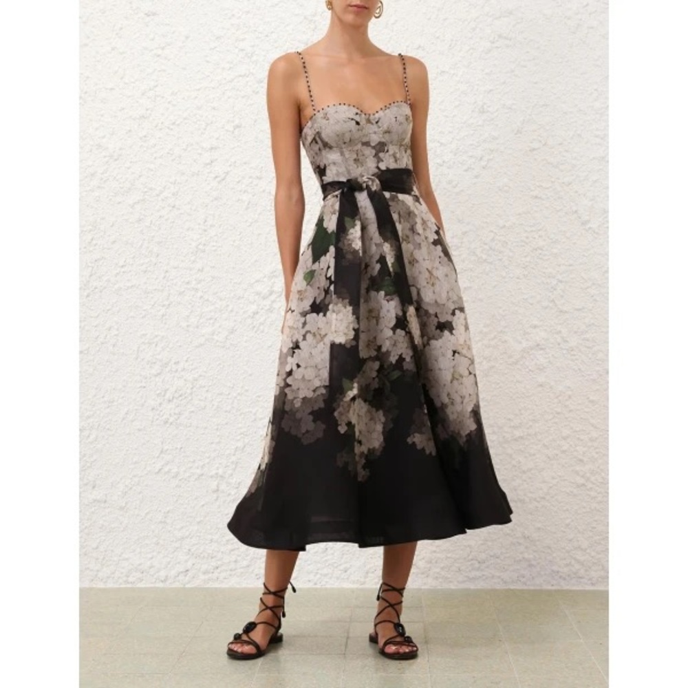 Zimmermann Black and White Floral Midi Dress